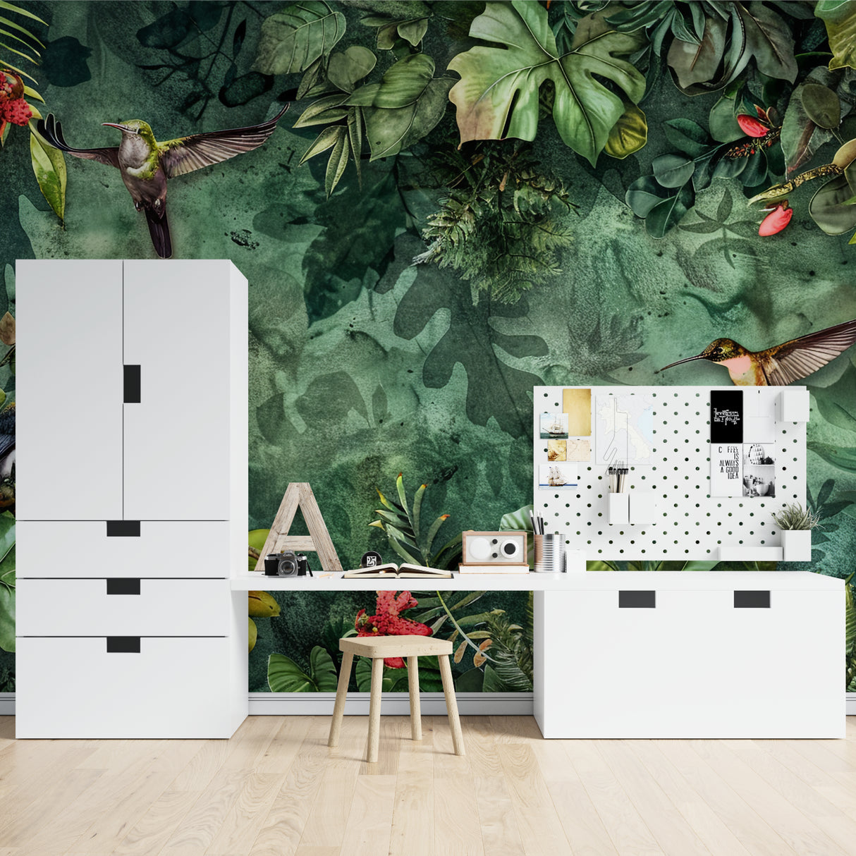 Street art graffiti wallpaper bringing urban style to a modern living room with colorful accent furniture