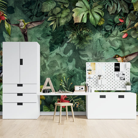 Street art graffiti wallpaper bringing urban style to a modern living room with colorful accent furniture