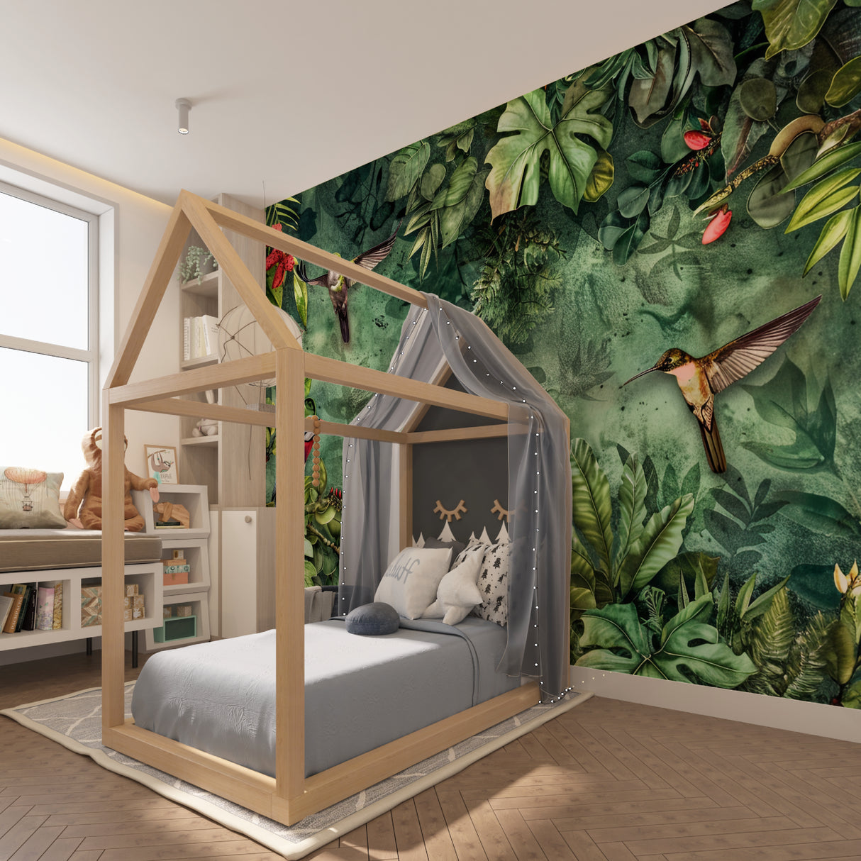 Vibrant graffiti wall mural creating energy in a teen bedroom with contemporary decor