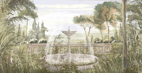 Papier Peint Mural de Jardin | Fontaine Vintage avec Palmiers