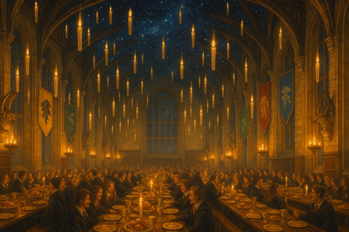 Harry Potter Mural Wallpaper  Magical Feast Hall - Detailed wallpaper pattern view
