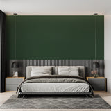Deep green mural creating a statement wall in a contemporary bathroom