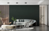 Home office with deep green wallpaper creating a focused work environment