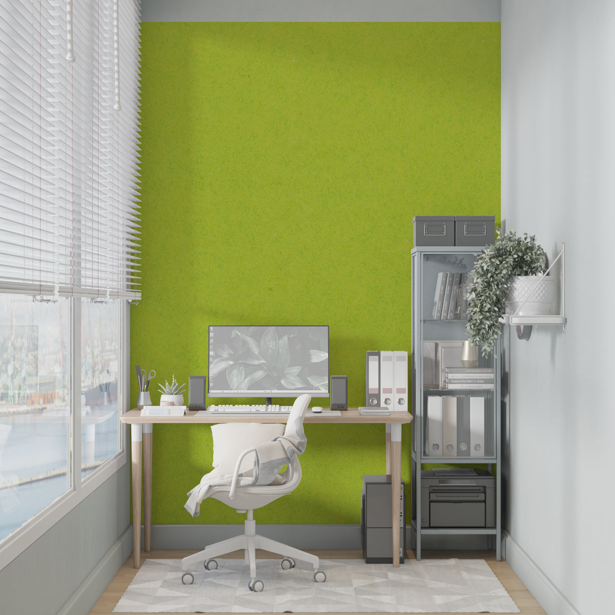 Modern green wall mural application in stylish kitchen space