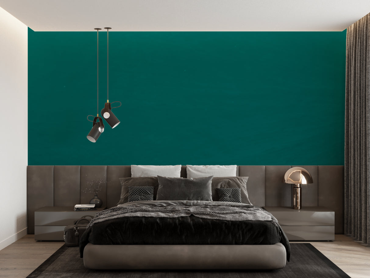 Emerald mural wallpaper making statement in contemporary hallway