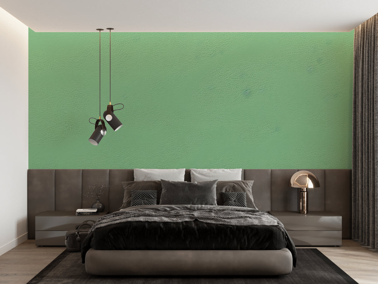 Green minimalist wallpaper in a modern home office setting