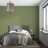Olive green mural wallpaper application in stylish hallway