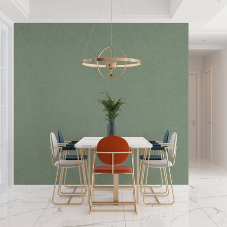 Modern Sage Green Wallpaper in bright living room setting with minimal furniture