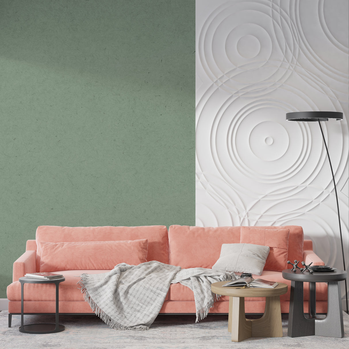 Sage Green Mural in contemporary bedroom with natural light