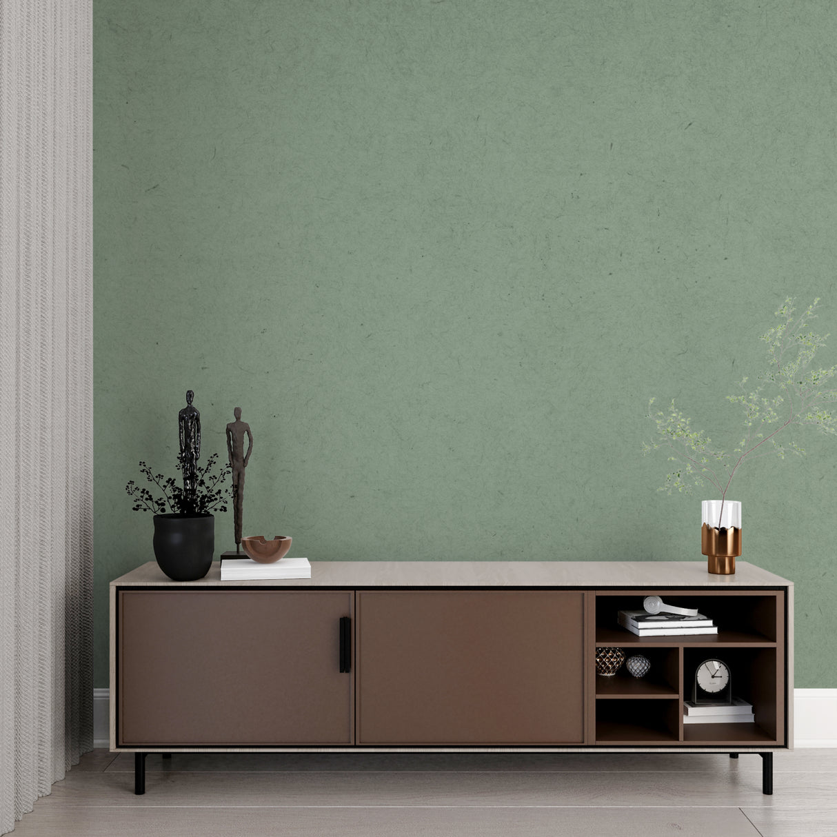 Modern Green Wallpaper creating calm home office atmosphere