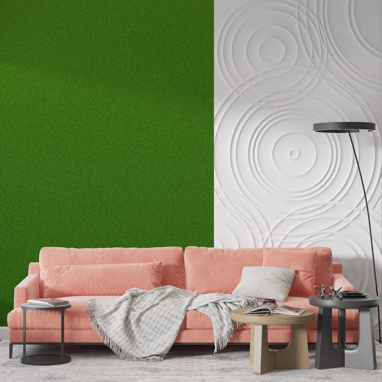 Solid green wall mural creating a calm home office environment