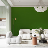Contemporary hallway with solid green wallpaper installation