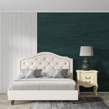 Textured emerald wallpaper application in luxury hotel lobby setting