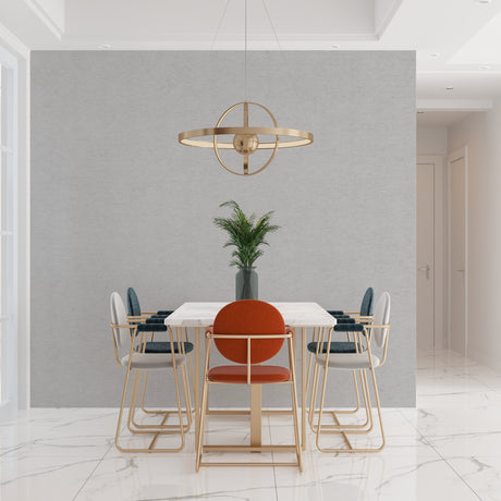 Modern grey wallpaper mural in bright living room with minimal furniture and large windows