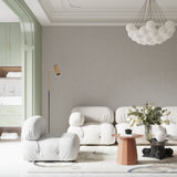 Contemporary grey wallpaper in home office with desk and natural light