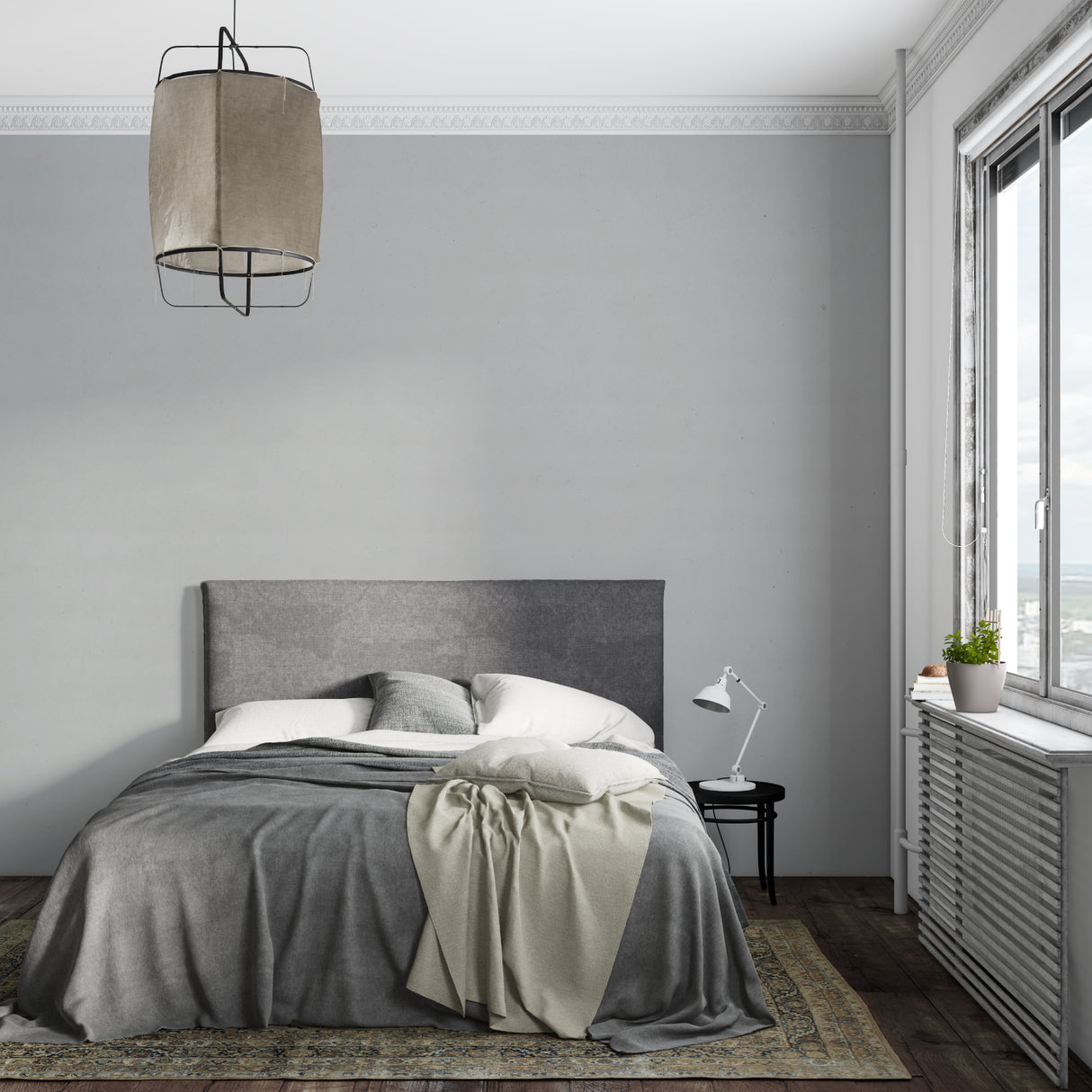 Modern grey wall design adding sophistication to a master bedroom