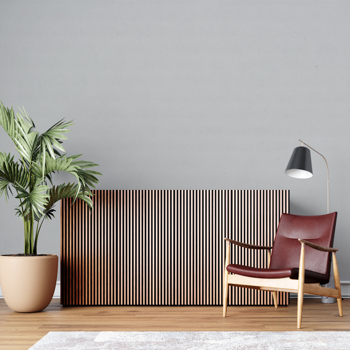 Grey minimalist wallpaper enhancing an urban apartment entrance