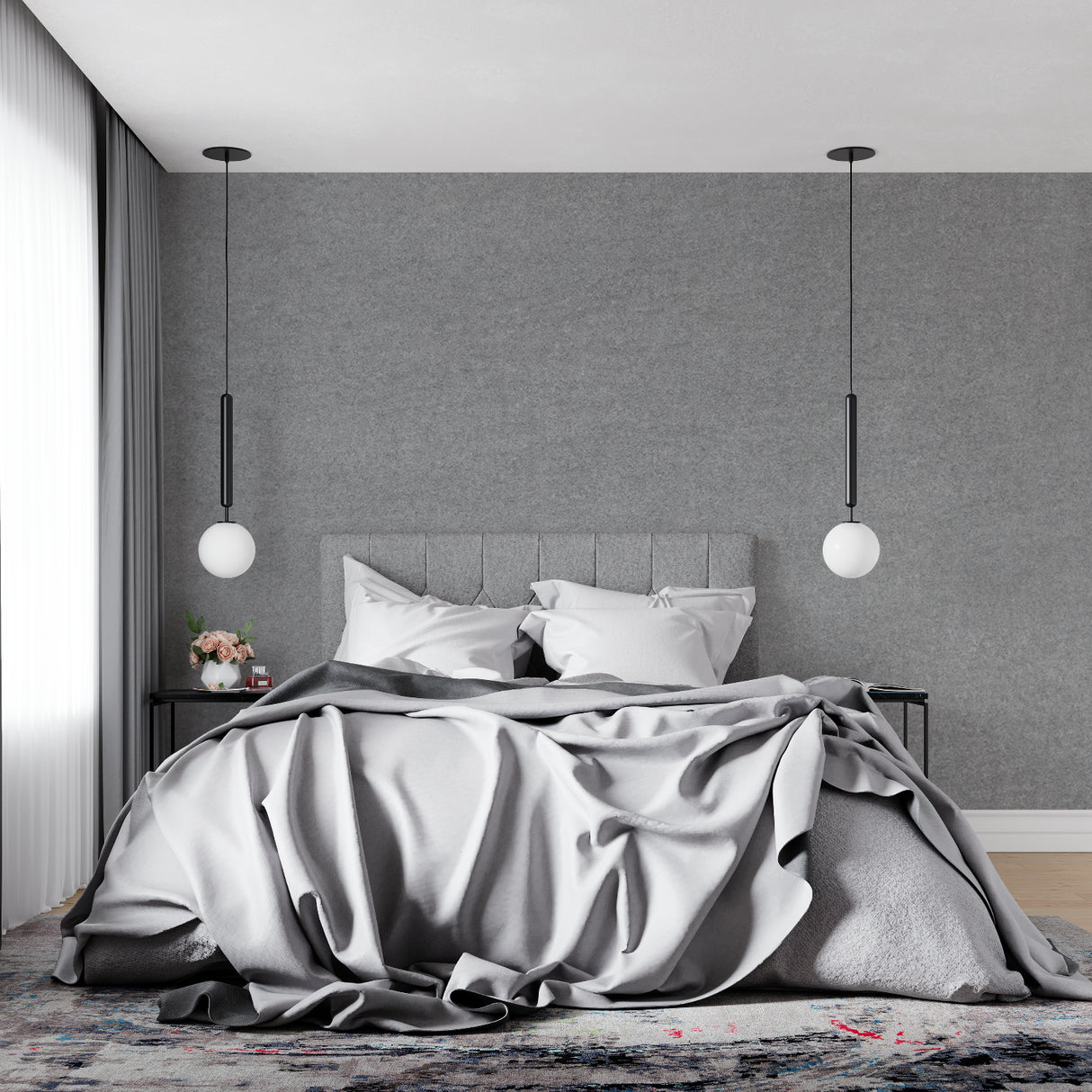 Contemporary grey wall covering in a stylish home office setup