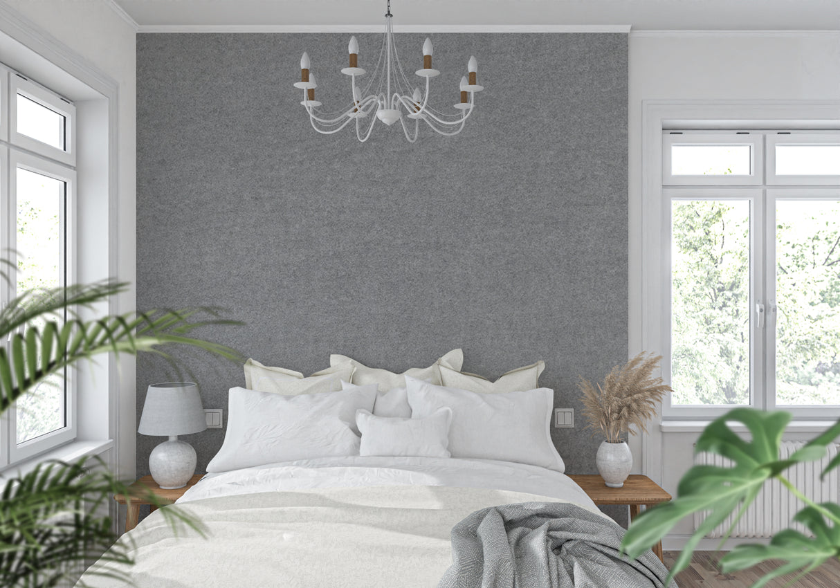Textured grey mural wallpaper in an elegant entryway setting