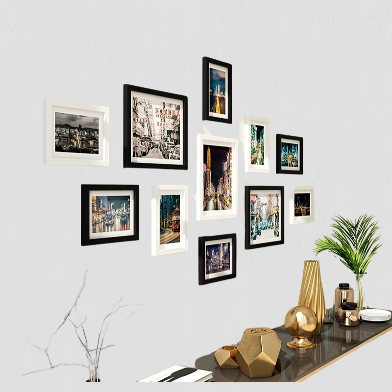 Modern Gallery Wall Frame Set  Mixed Size Black White Collection - Product showcase