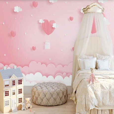 Heart balloon wallpaper design file showing delicate pink hearts and cloud pattern on rose background