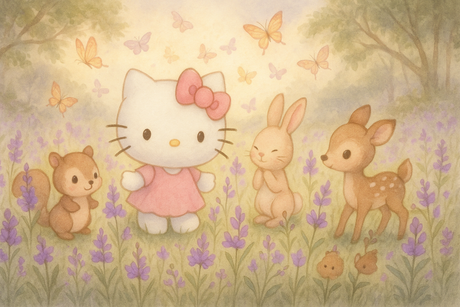 Hello Kitty Mural Wallpaper  Enchanted Butterfly Garden Kitty - Wallpaper design detail 4