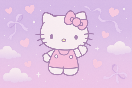 Hello Kitty Mural Wallpaper  Purple Dreams - Wallpaper application example
