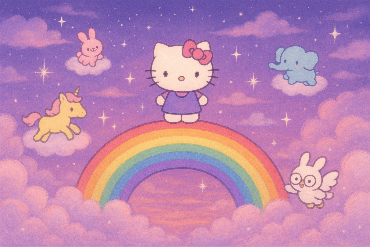 Hello Kitty Mural Wallpaper  Rainbow Fantasy - Wallpaper application example