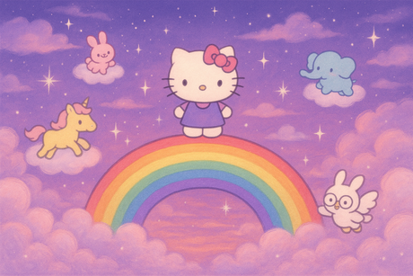 Hello Kitty Mural Wallpaper  Rainbow Fantasy - Wallpaper application example