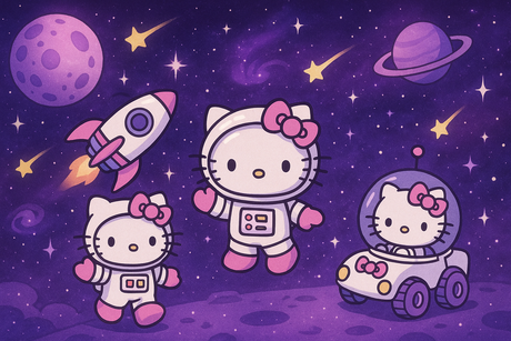 Hello Kitty Purple Mural Wallpaper  Cosmic Adventure - Wallpaper application example