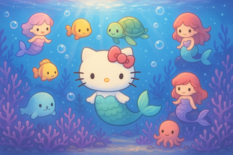 Hello Kitty Mural Wallpaper  Underwater Kingdom - Wallpaper application example