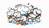 Hippo cartoon band design file showing detailed musical pattern and cheerful characters