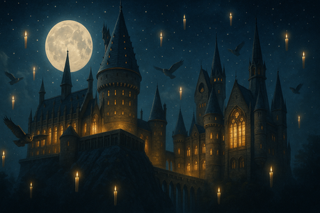 Fantasy Mural Wallpaper  Harry Potter Hogwarts Castle Night Scene - Wallpaper design detail 4