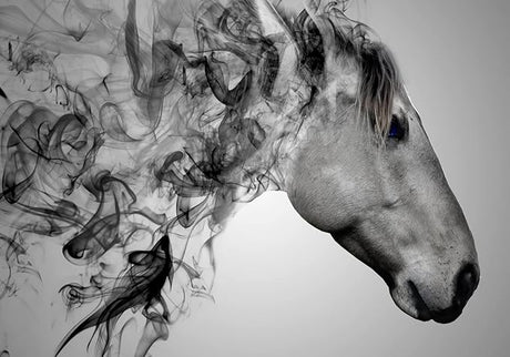 Horse and smoke art design file showing intricate black and white pattern details