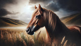 Horse Mural Wallpaper design file showing detailed brown stallion against misty mountain dawn