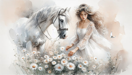 Beautiful Horse Watercolor Wallpaper creating a dreamy atmosphere in a modern living room with white furniture