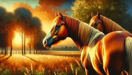 Horse wallpaper design file showing detailed farm scene with horses against golden sunset