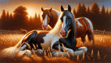 Paint horses at sunset farm scene design file showing detailed pattern and rich colors
