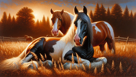Paint horses at sunset farm scene design file showing detailed pattern and rich colors