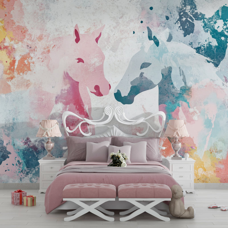 Horse Mural Wallpaper adding gentle color to modern living room wall