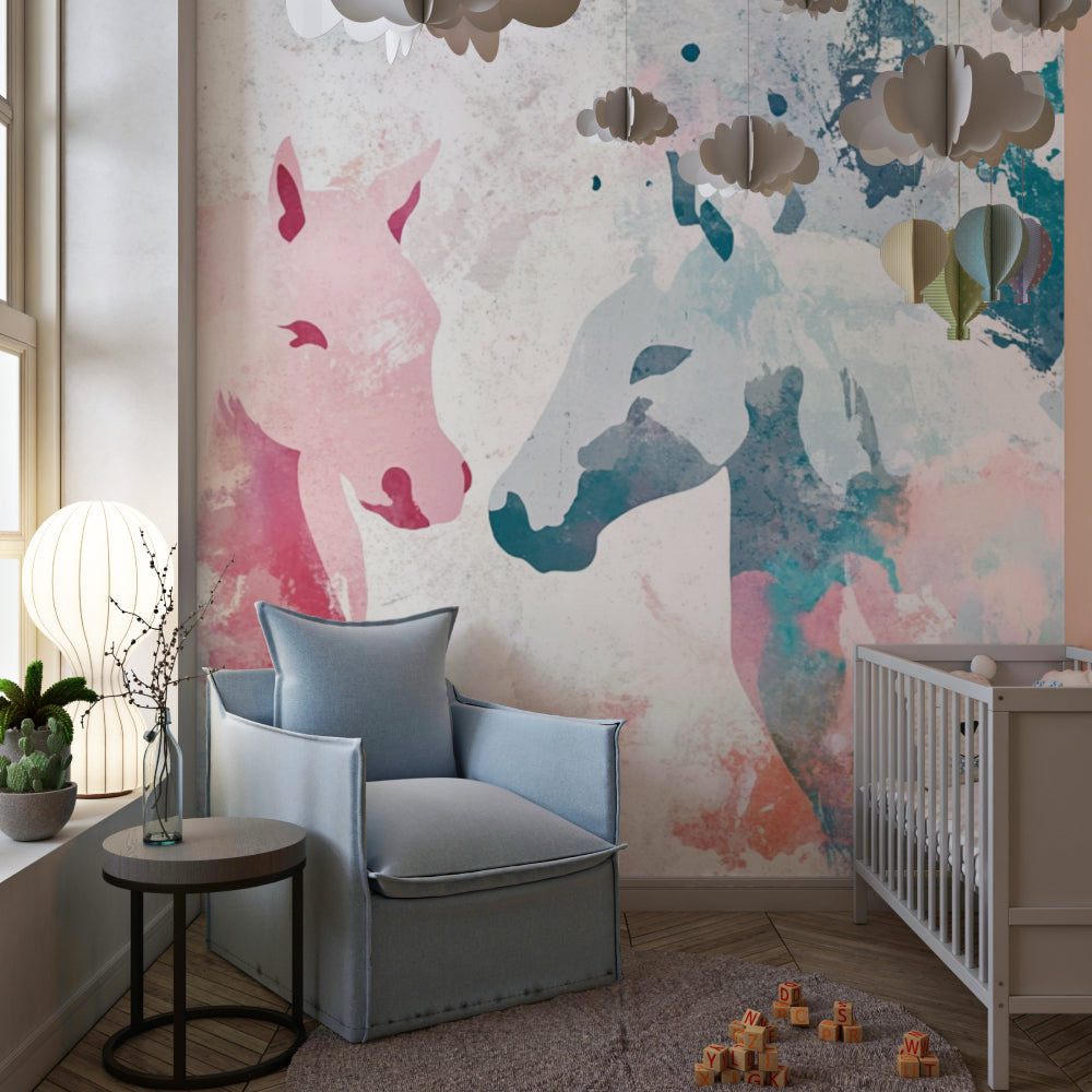 Pink Horse Wallpaper bringing artistic touch to teen bedroom decor