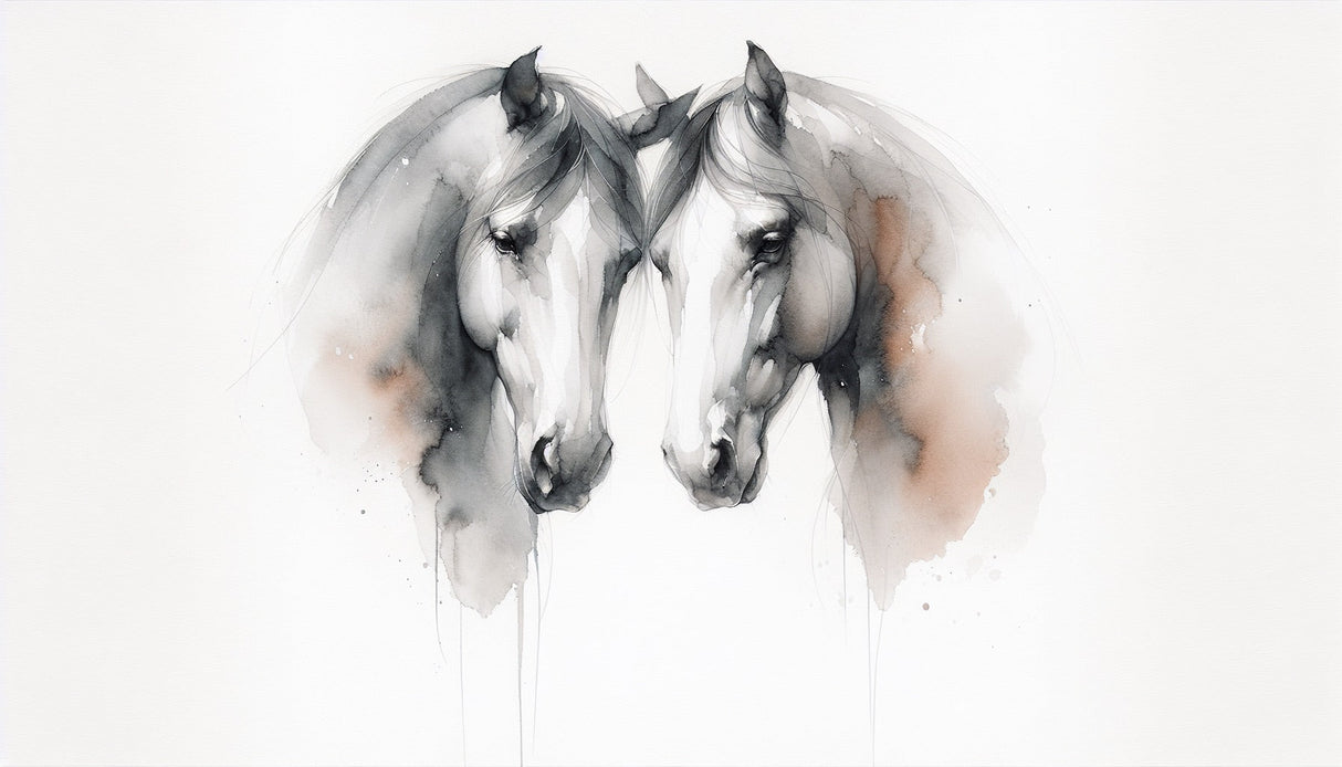 Horse watercolor mural design file showing detailed black and grey tones and brushwork pattern