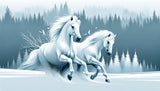 White stallions in winter forest design file showing detailed horse mural pattern