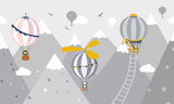 Hot air balloon design file showing detailed mountain landscape and playful panda characters