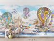 Hot air balloon wallpaper creates a magical atmosphere in a bright nursery with soft natural light