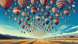 Hot air balloon design file showing detailed pattern of colorful balloons against turquoise sky