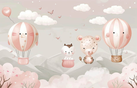 Design file showing sweet animals and pink hot air balloons pattern