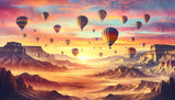 Hot air balloon wallpaper design file showing detailed desert sunset scene with floating balloons