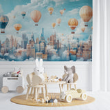 Kids bedroom featuring hot air balloon mural, perfect for storytelling and dreams