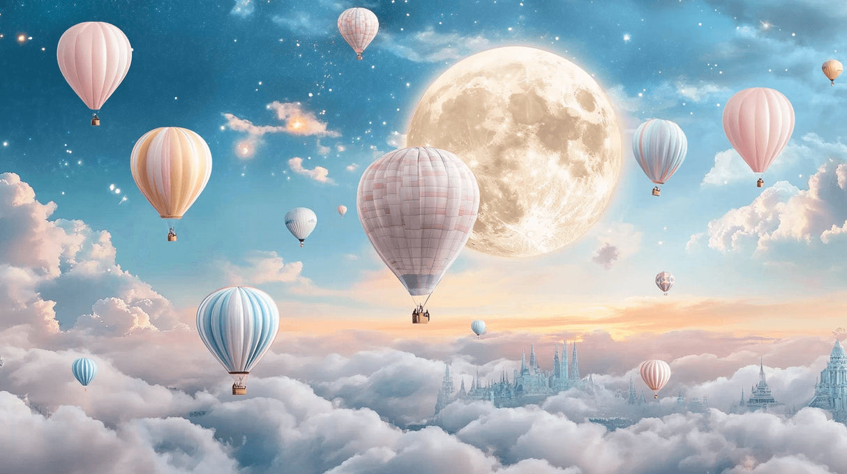 Hot air balloon design file showing detailed night sky pattern with moon and stars